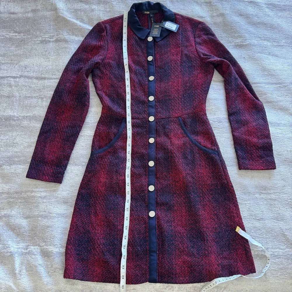 NWT! Maje Red and Black Long Sleeve Dress, Size 2 - Picture 11 of 15
